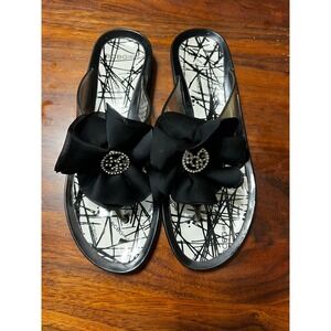 BCBGIRLS Black Flower Rhinestone‎ Embellished Thong Sandals Size 7